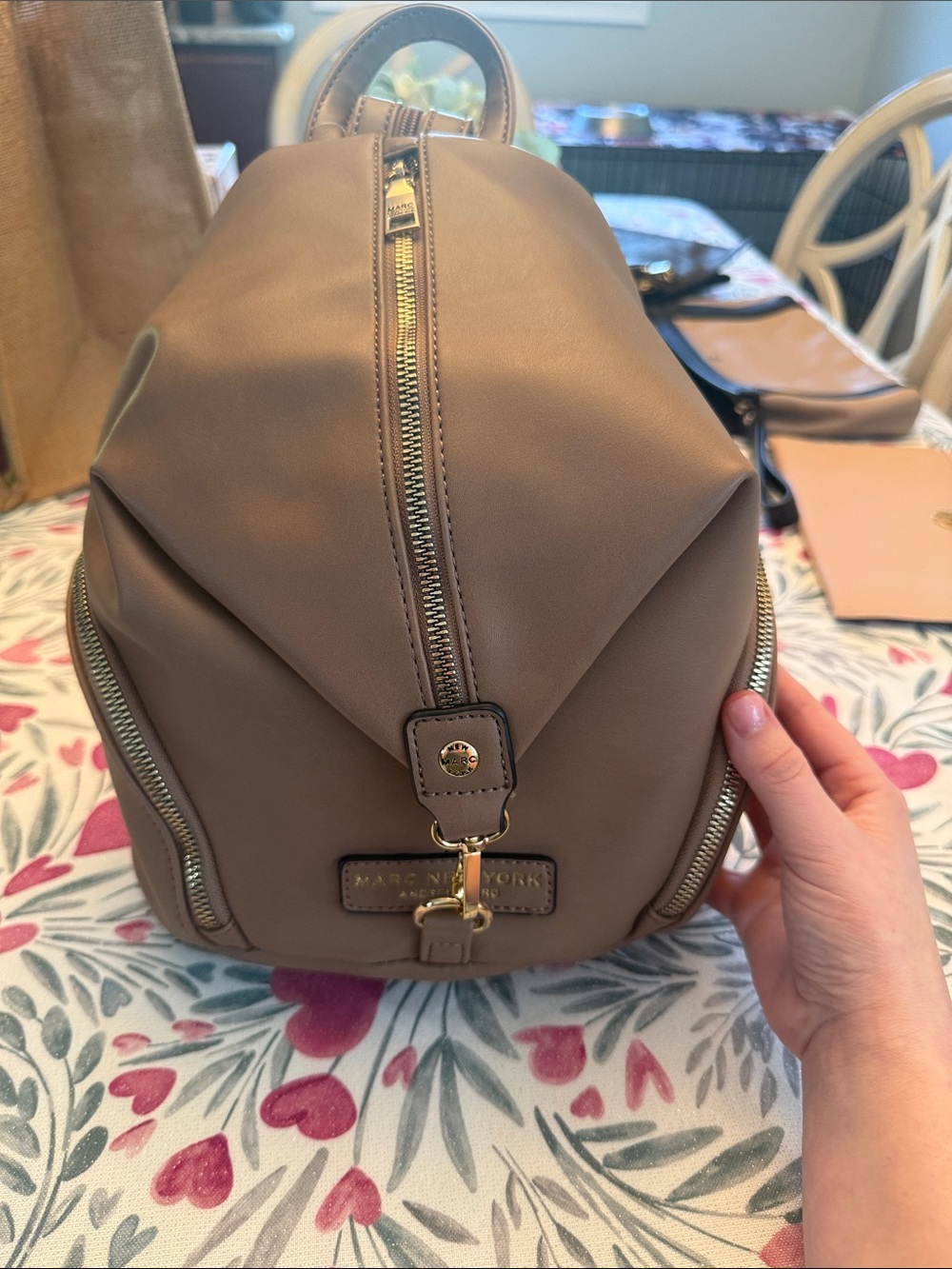 Marc New York Taupe Backpack with Gold Hardware New
